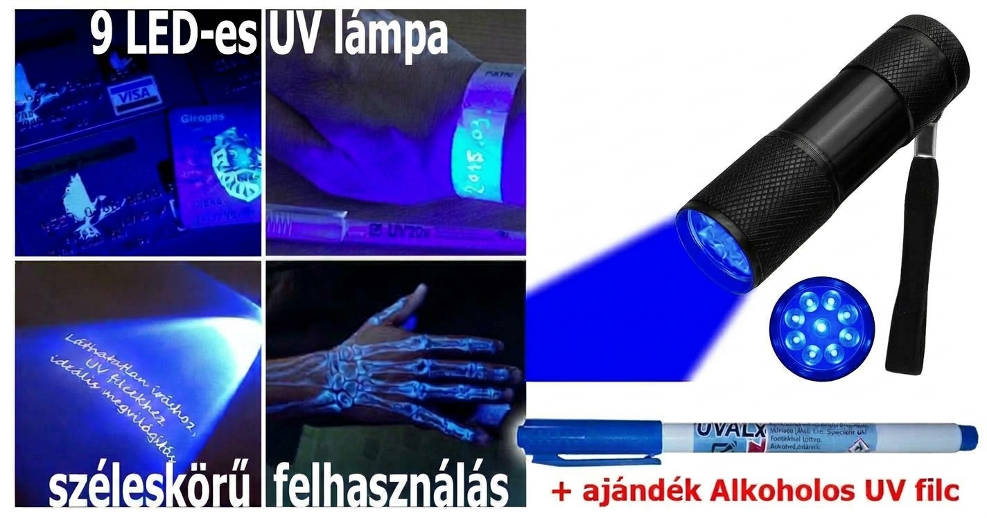 9 LED es UV maroklámpa + ajándék Alkoholos UV filc