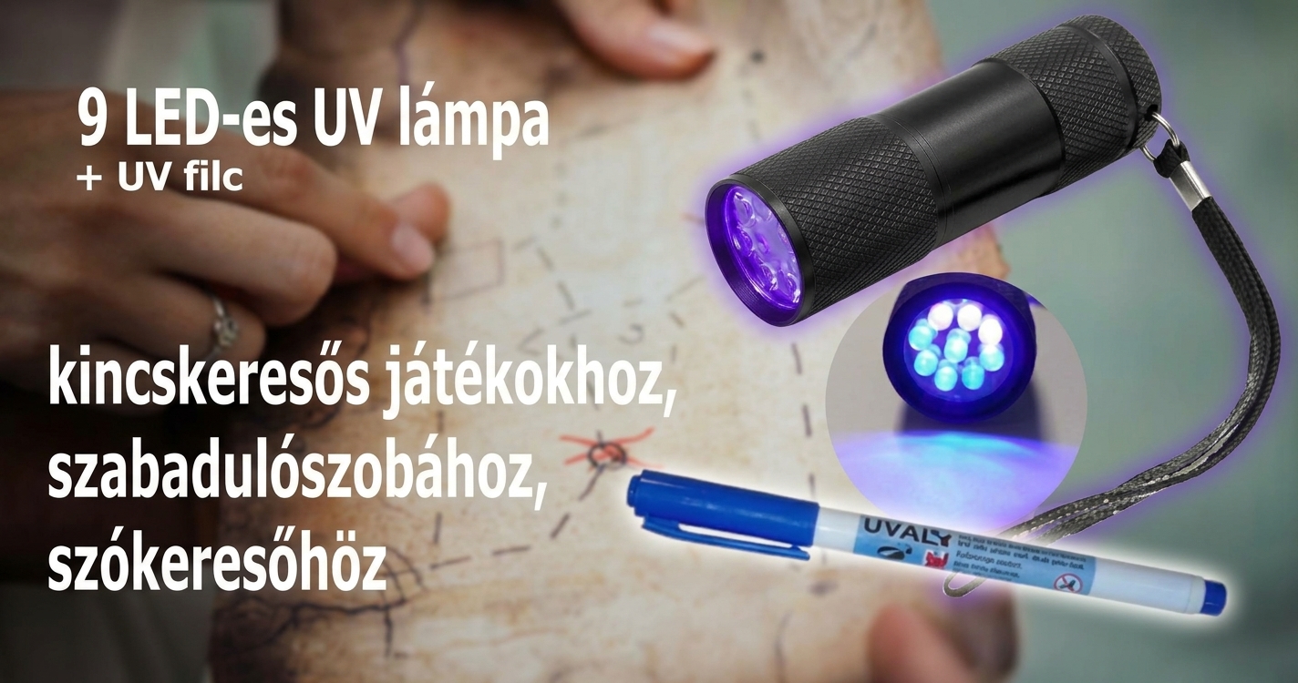 Kincskeresős játékhoz UV zseblámpa + UV filc - 2. kép